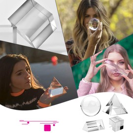 H&D HYALINE & DORA Crystal K9 Optical Crystal Photography Prism Set of 4, 50mm Crystal Ball, 50mm Cube, 50mm Prism, 50mm Pyramid