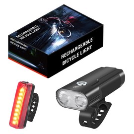 Vortex LD12 Type C USB Aluminum Rechargeable Bike Light Set, 1050 Lumens Super Bright Front and Rear Bicycle LED Road Night Riding Safety High Beam and Low Beam Options Auxiliary Light