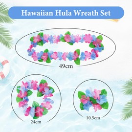 Aomig Hawaiian Theme Party Costume Set Skirt, 5 Pieces Hawaiian Grass Hula Skirt Sets Hawaii Costumes, 40/60 cm Long Hawaiian Grass Skirt with Necklace Bracelets Hair Flower Grass Skirts Cheerleading