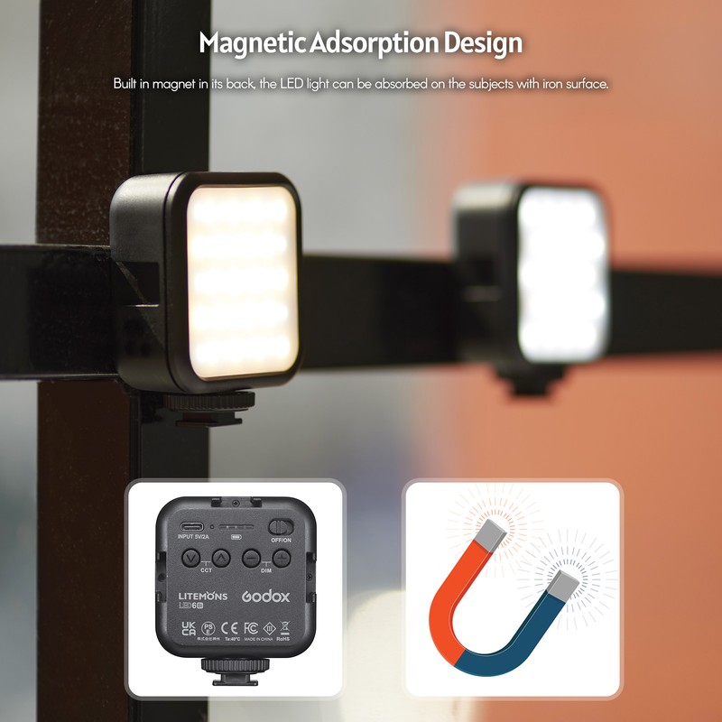 Godox LITEMONS LED6Bi Bi-color Temperature LED Video Light Rechargeable Mini