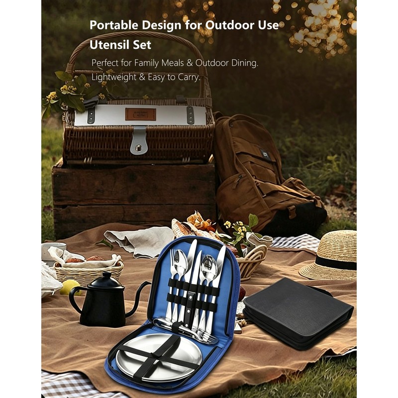 10-Piece Camping Mess Kit for 2 - Stainless Steel Silverware