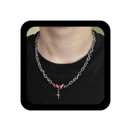 IRCOMULTI Star Square Layered Collar Necklace Red Square Gemstone Choker Necklace Vintage Tiny Star Pendant Necklaces Punk Silver Chain Layered Necklaces Jewelry for Women