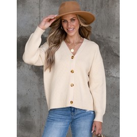 ANRABESS Women Cardigan Sweaters 2024 Fall Oversized Button Open Front Knit Lightweight Cardigans Fall Outfits Outerwear Beige Medium