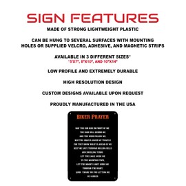 Biker Prayer Motorcycle Sign. Perfect For Any Garage, Man Cave, or She Shead. Great Gift for Any Motorcyclest / Biker. Includes: Nail Holes, Magnetic Strips, Velcro, and Adheasive to Mount to Any Surface. Made of Extremely Durible and Lightweight PVC (5"x7")