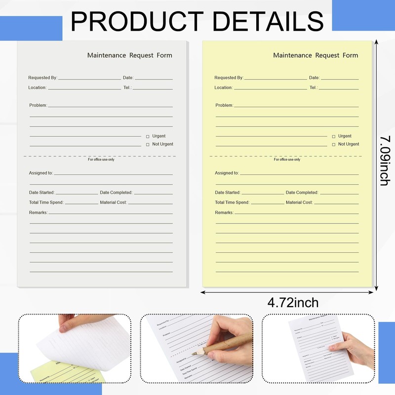 Clabby 200 Sets Maintenance Request Book/Forms/Slips, 2 Part Carbonless, 4.