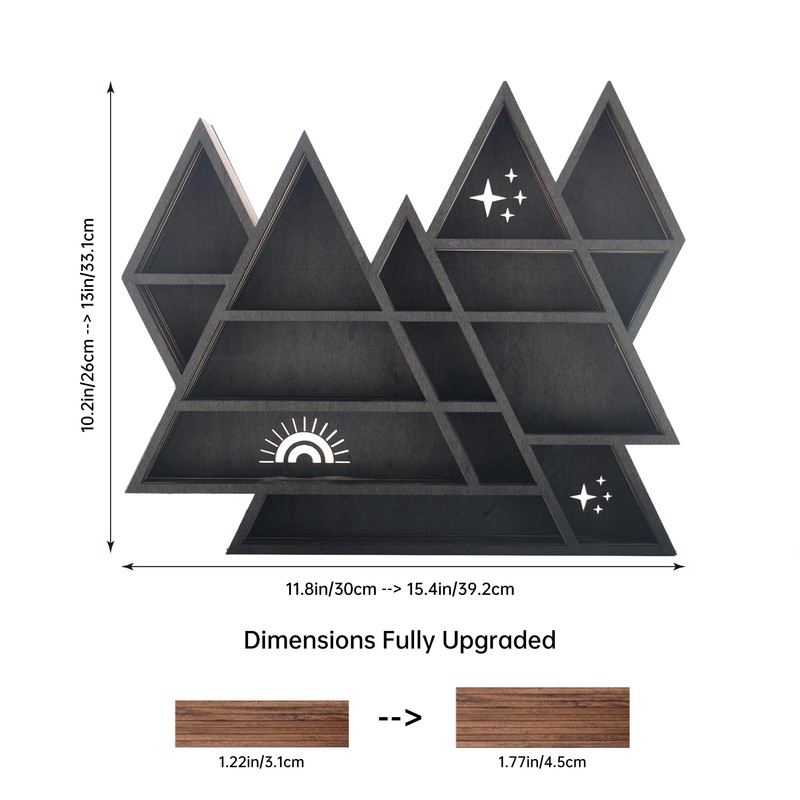 Triangle Mountain Crystal Shelf Display for Wall, Rock Gem Healing