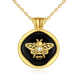 KQF Bee Necklace for Women Sterling Silver Bee Jewellery Black Onyx Pendant Necklace Gifts for Women