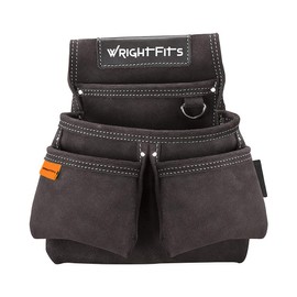 WrightFits Leather Double Nail Pocket Work Pouch | Tool Holder Work Organiser for Builders, Carpenters, Gardeners, Electricians Brown - WW180116