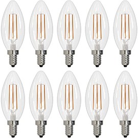 Bulbrite (Pack of 10) Item 776626, High Lumen Higher Equivalency, 5 Watt Clear B11 LED Filament Light Bulb, E12 Candelabra Base, 2700K 500 Lumens, LED5B11/27K/FIL/E12/3 10-Pack