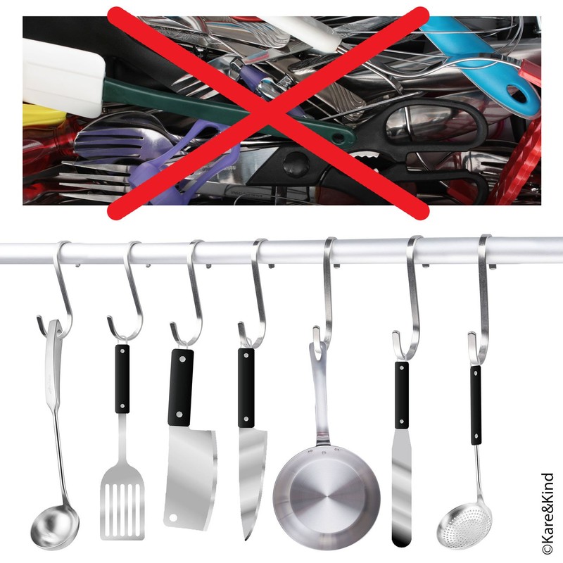 Flat S-Shaped Hanging Hooks - for Kitchen Utensils, Garage or