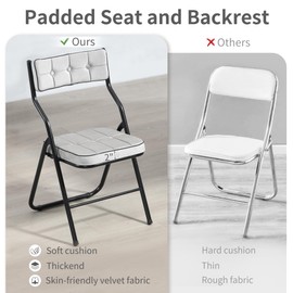 HOMEFUN Padded Folding Chairs 4 Pack - Foldable Dining Chairs with Cushion, Portable and Assembled Folding Extra Chair for Guests Kitchen Office Wedding Party Gray