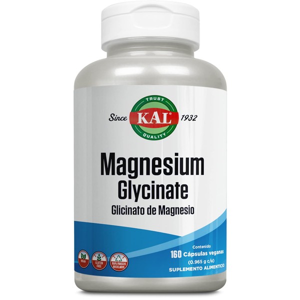 KAL Glicinato de Magnesio - Made in USA - Magnesium Glycinate | Adicionado con BioPerine / 160 cápsulas, Fórmula Vegetariana.