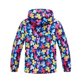 M2C Girls Rain Jacket Lightweight Hooded Fleece Lined Raincoat Colorful Garden 7-8