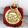 Tiong Reddish Brown Square Wooden Quartz Pocket Watch with Chain,