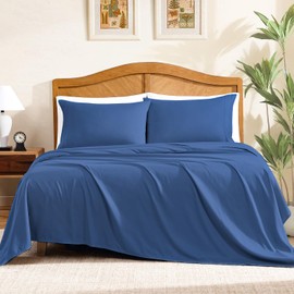 ClevaHome Sheet Set Full Size, 4-Piece Bedding, Lightweight & Super Soft Easy Care Microfiber– Shrinkage & Fade Resistant Bedding Set with 14'' Deep Pockets (Navy Blue)