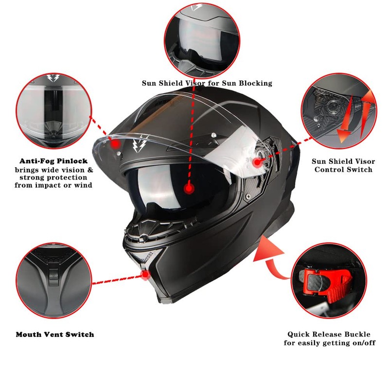 1Storm Motorcycle Full Face Helmet DOT Adults Street Bike Dual