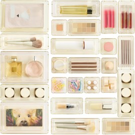 Vtopmart 25 Pack Plastic Drawer Organizers with Non-slip Rubber Pads | 4-Size Versatile Makeup Organizer, Storage Containers Small Bins for Makeup,