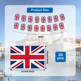 United Kingdom UK Flags Small Mini Hanging Flags Pennant Banner Decorations for Schools,National Sports Events, Grand Opening,Patriotic Festival, Party, 20Ft 20 PCS