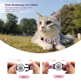 2-Pack Reflective Cat Collar with Bell - Breakaway Safety Collar Elastic Design, QR Code ID Tag & Night Safety Feature for Indoor/Outdoor Cats (Black)