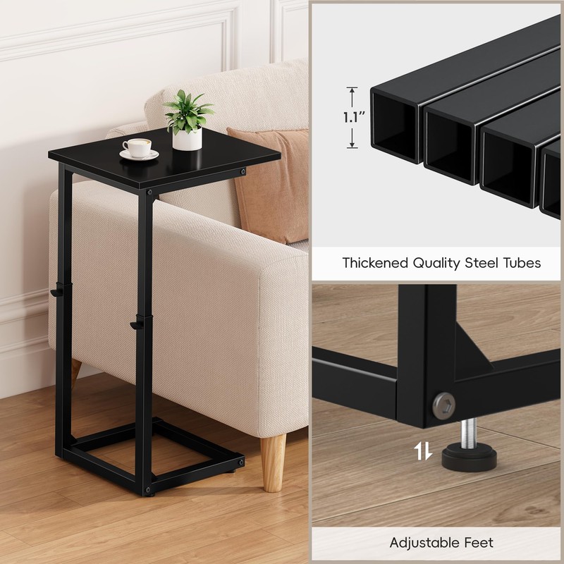 VAGUSICC C Shaped End Table, Adjustable Height Side Table for