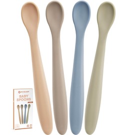 Best Soft Silicone Baby Spoons Dishwasher-Safe Silicone Bendable Baby Feeding Spoon Infant First Stage Silicone Training Spoon, Assorted Colors (Multicolored Matte) (Matte Soft)