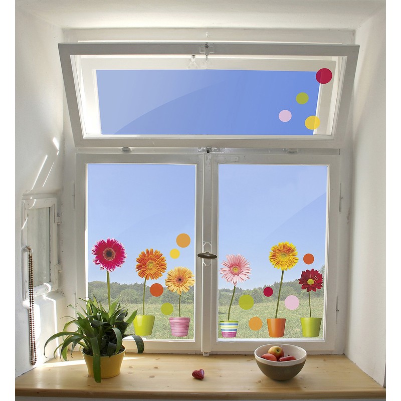 Home Decor Line CR-64003 Gerberas Flowers Window Decals, Multi-Color