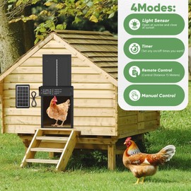 Automatic Chicken Coop Door Solar Powered with Timer & Light Sensor 4 Modes Aluminum Waterproof Chicken Door, Remote Control, LCD Display, Dual Protection of Anti-Pinch Design and Abnormal Alarm