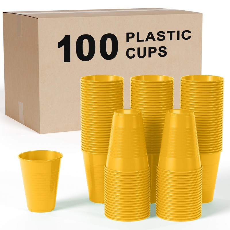 Yellow Disposable Plastic Cups - 100 Pack 12 Oz Plastic