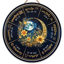 RIVEENY Wheel Of The Year Wall Hanging，12" Sabbats Norse Pagan Sign Witches Runes Wood Engraved Board Wiccan Holidays, Wicca Calendar, Yule Altar, Celestial Sign, Vintage Handmade Christmas Sign Decor (GJ009)