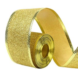 33Ft/10Meters Golden Glitter Christmas Ribbon Wreath Present Weeding Arts Crafts Gift Wrapping