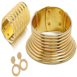 HENGYID African Chocker Necklace - Ankara Jewelry - Sunkissed Marula Kente Choker & Bib African Necklace Jewelry Set (Gold)