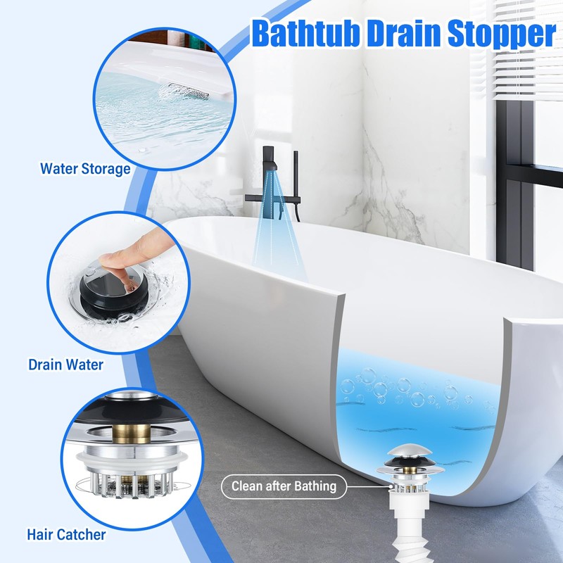 ChimimeDecor Bathtub Drain Stopper,Pop Up Tub Stopper Bottom with Drain