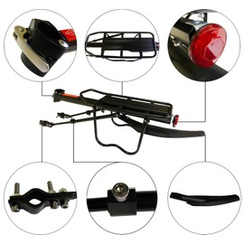 Rear Bike Rack 110 lbs Bicycle Cargo Rack with Fender, Reflective Logo and Cargo Net, Universal Adjustable Bike Rear Rack Easy to Install Quick Release Black