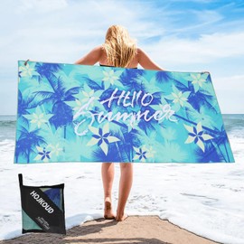 HOJKOUD Beach towel, 160 x 80 cm beach towel, microfibre beach towel, ultra-light and quick-drying towel for sports, beach blanket.