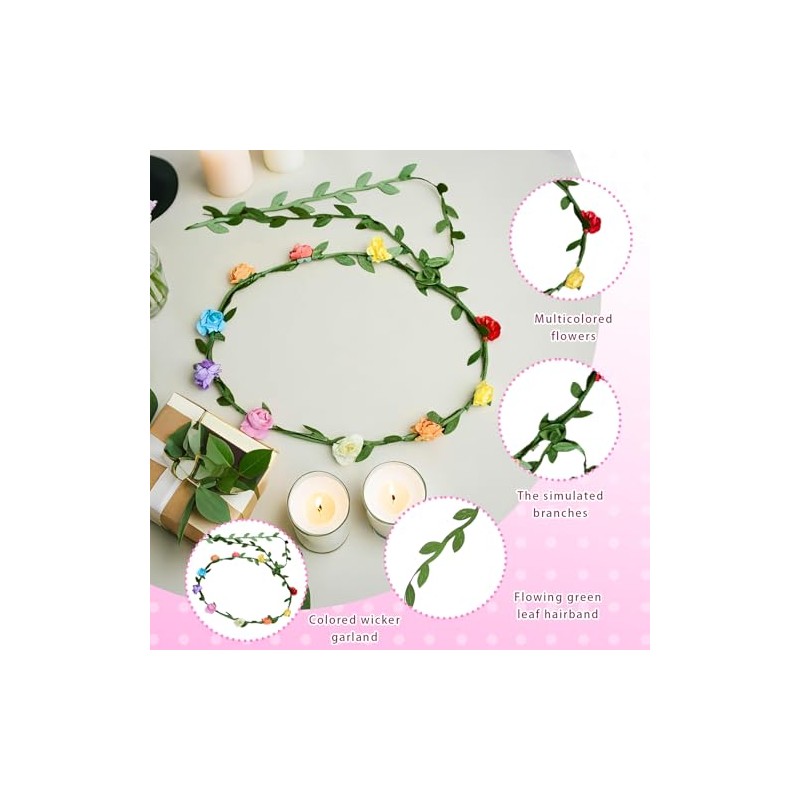 hongliang 16 PCS Flower Crown Headbands,Boho Floral Wreath for Women,Fairy