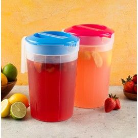 2-Pack 1-Gallon Plastic Pitchers with Lids – Iced Tea Pitchers with Twist Cover BPA-Free, Dishwasher & Freezer Safe, Ideal for Water, Juice & Fridge Storage