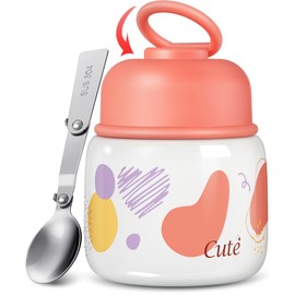 KTKUDY 17 oz Thermo for Hot Food - Stainless Steel Insulated Food Jar with Folding Spoon - Wide Mouth Soup Thermos for Kids & Adults - Thermal Lunch Container - Keeps Hot 12H / Cold 20H