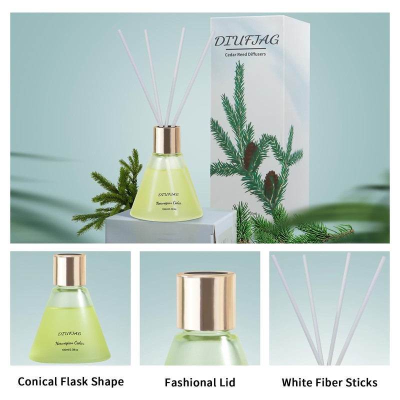 Norwegian Cedar Scent Diffuser with 8 White Fiber Sticks,3.38 oz