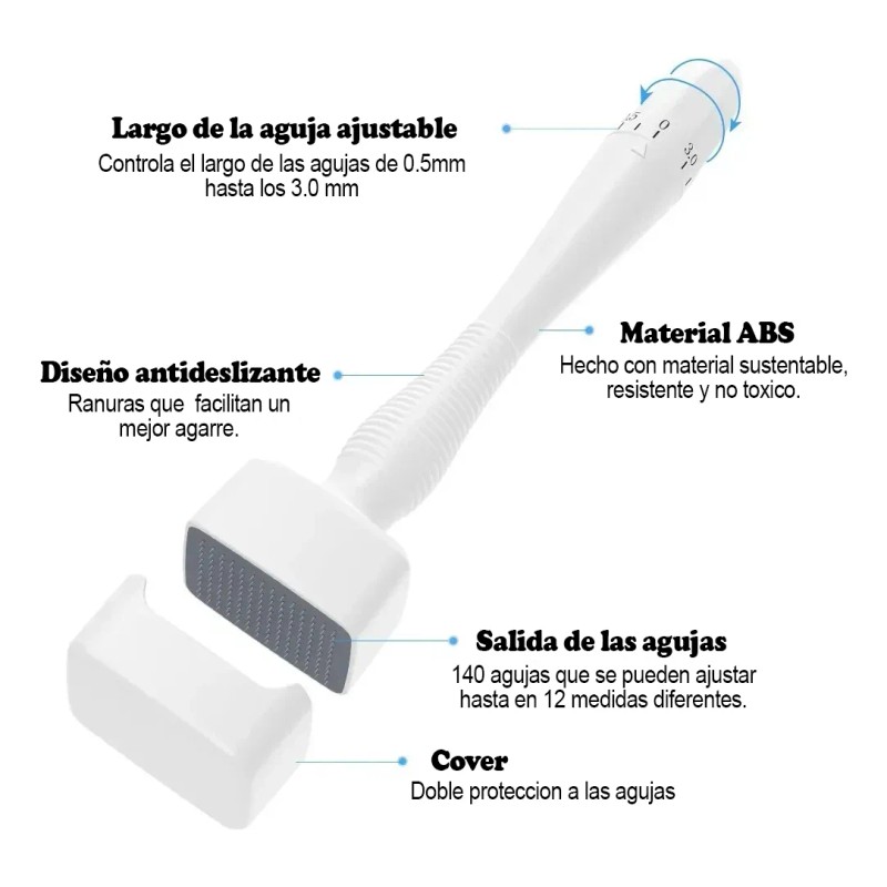 Dermaroller Facial Barba 0.5-3 Mm Titanio Regenera Colágeno