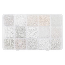 Basigeese Basigeese Mix 15 Color Glass Seed Beads Tube Beads Glass Bugle Beads Loose Kit for Jewelry Making DIY Craft Beading (Mix 15 Color,White)