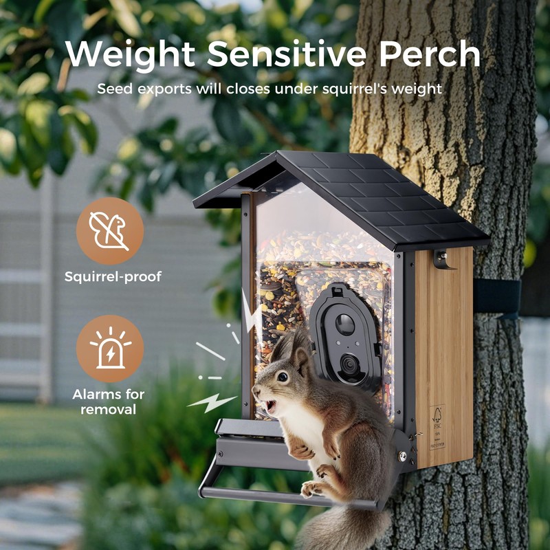 TT Nature Upgrade Squirrel-Proof Bird Feeder with Camera, Solar Powered,