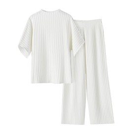 Tankaneo Womens Sweater Sets 2 Piece Outfits Knit Mock Neck Tops and Elastic Waist Pants Sets Casual Loungewear Set White