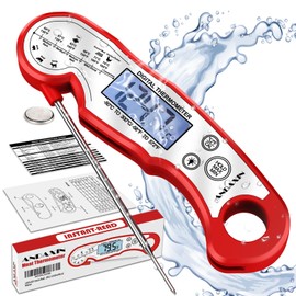 Meat Thermometer Digital - Fast Instant Read Food Thermometer for Cooking, Candy, Outside Grill, and Roast, Digital Food Thermometer with Backlight LCD & Calibration - Red/Silver
