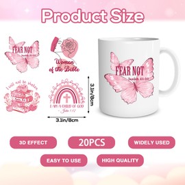 Shejdgart Religion UV DTF Stickers - 20 Sheets Coquete Christian UV DTF Cup Wraps for 16 OZ Glass Cups Mug, Pink Bow Butterfly Book Waterproof UVDTF Transfer Decals for DIY Crafts