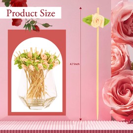 120pcs Pink Rose Flower Cocktail Picks 4.7 Inch, Fancy Toothpicks for Appetizers Handmade Bamboo Appetizer Fruit Skewers Food Picks for Wedding Valentines Holiday Party Food Fruit Decoration (Pink)