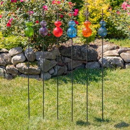 Zaer Ltd. Colored Blown Glass Garden Stake with Cast Iron Finial on Top (Set of 6 (1 of Each))