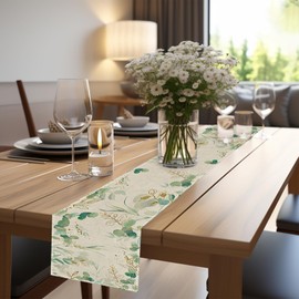 IHCEMIH Tischläufer Frühling, Grüner Eukalyptus Tischläufer Leinen 140 x 40 cm Abwaschbar Modern Tischdeko Tischdecke Leinenstoff Table Runner Esstisch Dekoration für Party Küche Urlaub B