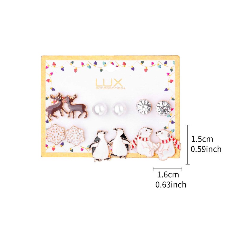 Lux Accessories Christmas Crystal Rhinestones Snowflakes Penguin Bear Scarf Stud