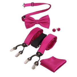 Alizeal Tirantes y pajarita de cachemira para hombre, pañuelo y gemelos, 072-magenta, Talla única