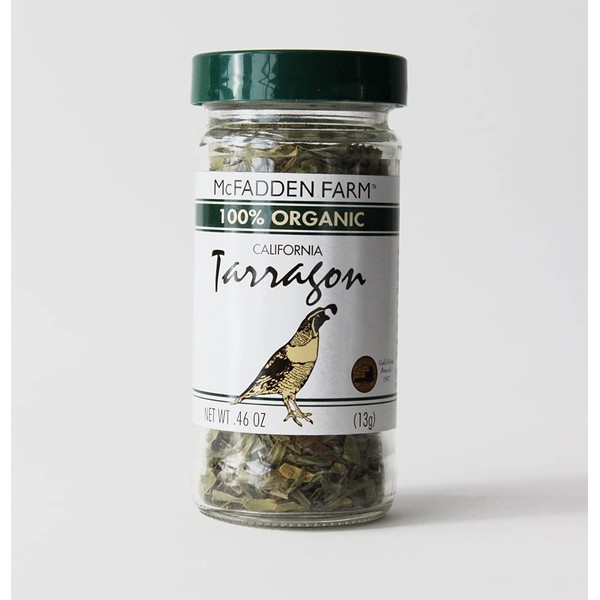 McFadden Farm Organic Tarragon, Dried Herb, Grown and packed in the U.S.A., 0.46 oz in glass jar